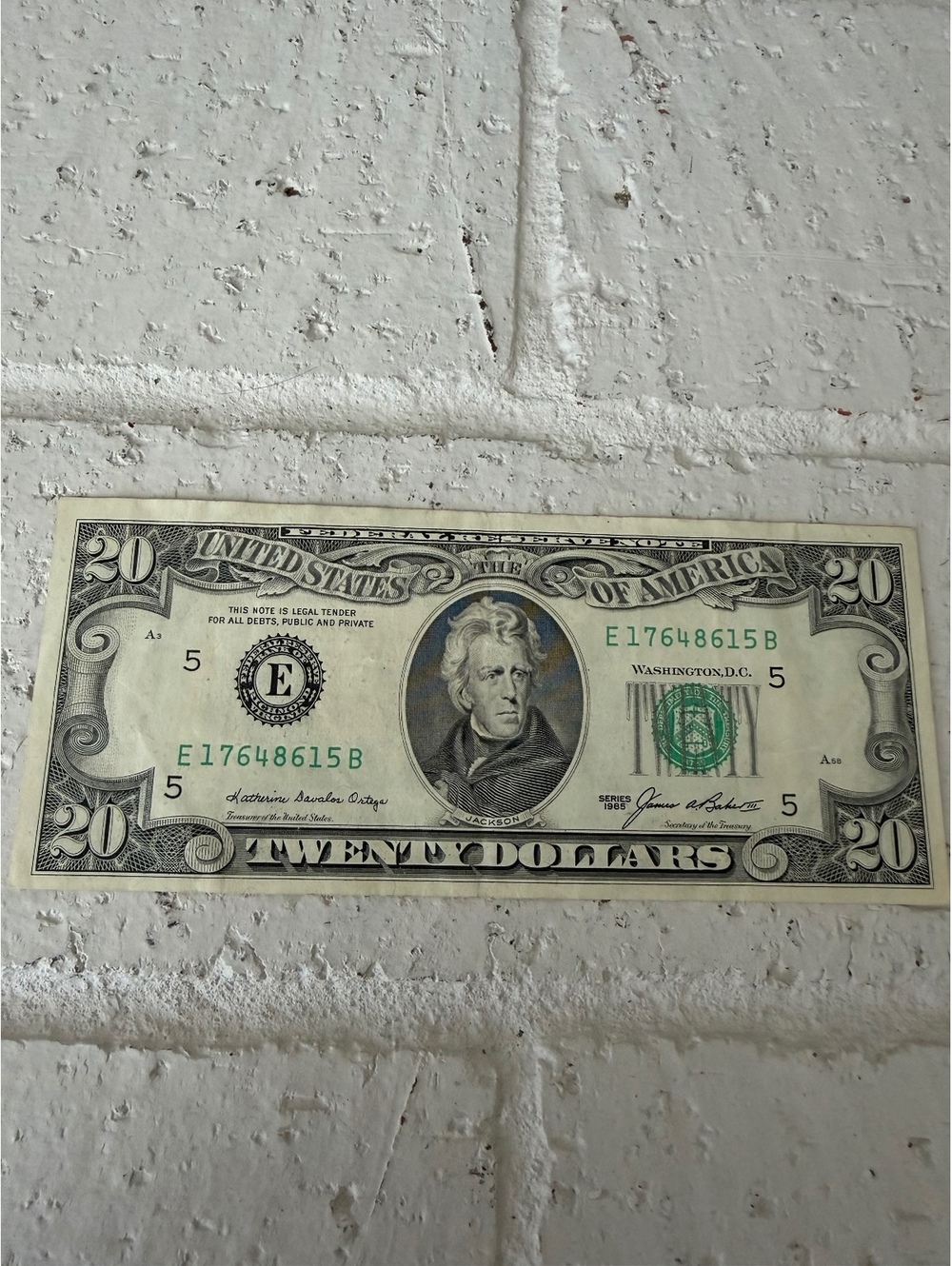 Authentic U.S. Twenty-Dollar Bill Featuring Andrew Jackson and the White House -